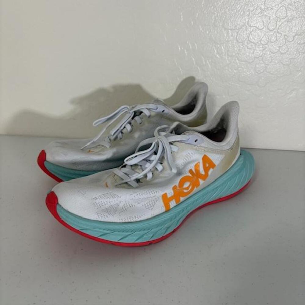 Hoka One One Carbon X 2 Shoes Womens Size 7.5 White Teal Running Sneakers WBOR
